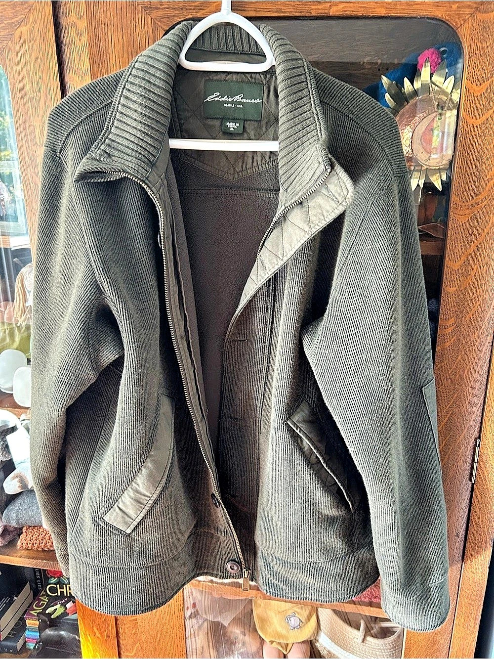 Eddie Bauer Men's Knit Wool Jacket w Fleece Lining Green XL